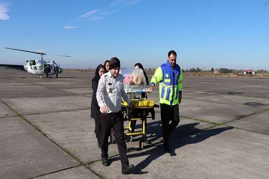 در صدمین پرواز بالگرد اورژانس گیلان؛ انتقال نوزاد دو روزه جهت درمان تخصصی به مرکز استان